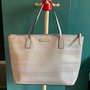 KATE SPADE Haven Lane Shoulder Bag Hani Lavender Gold Glitter Stripe Zip Tote